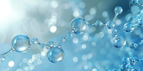 Aufkleber - Connected water molecules on a light blue background, close up. Generative AI.