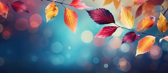Aufkleber - A stunning photo captures the vibrant colors of autumn leaves and paints leaving captivating copy space image