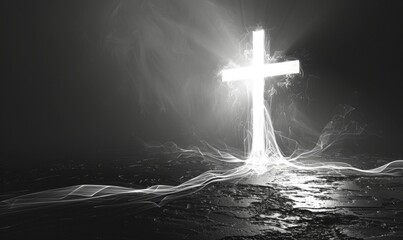 light drawing illustration. Christian cross from the edge 