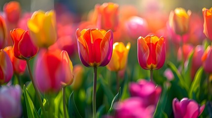 Canvas Print - Vibrant Dutch Tulip Festival with Rows of Blooming Flowers in Bright Colors