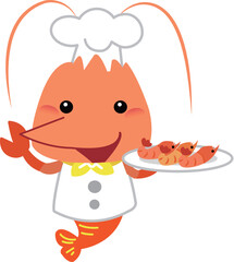 Wall Mural - Shrimp chef with dishes