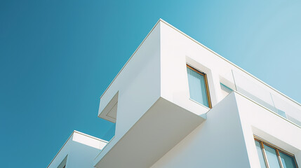 Low angle close-up of white minimalist modern architecture