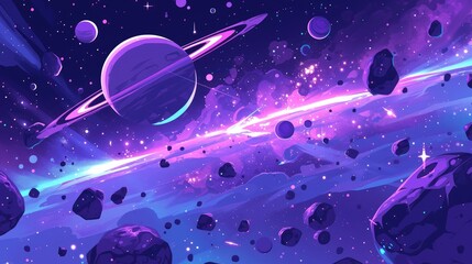 Wall Mural - immerse yourself in a captivating space setting featuring a galaxy backdrop adorned with saturn aste