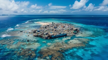 A remote island covered in plastic debris washed ashore