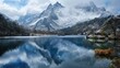 © The 2R Artificiality - Tranquil lake next to a mountain covered in snow
