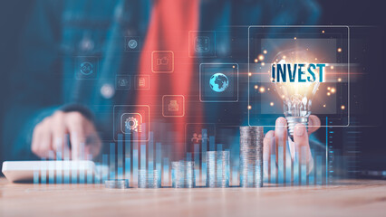 Aufkleber - Businessman showing business growth and success graph ,concept of progress in development , financial efficiency and investment ,business strategy for goals ,increase in business profits