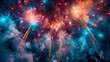 © Khawla - A vibrant explosion of fireworks in the night sky, an American flag. background. 4th july