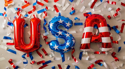 Wall Mural - USA in Balloons, Patriotic Celebration, USA Pride, Stars and Stripes Celebration, 4th of July, american independence day, memorial day concept, Festive Fourth of July, American Spirit, 