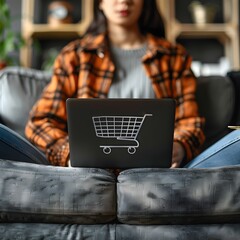 Poster - blogger reviews the latest online shopping trends and e commerce concepts in a modern home office se