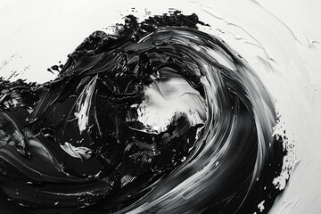 Wall Mural - The painting is a swirl of black and white colors, with a black