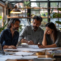 Poster - Architects Collaborating Over Blueprint in Modern Office Setting for Team Concept