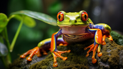 Red eyes leaf frog in the jungle background, Photo shot