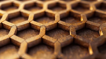 Wall Mural - Hexagonal Honeycomb: Illustrate a close-up of a honeycomb structure, with hexagonal cells arranged in a symmetrical pattern that highlights the beauty of geometric repetition in nature. 