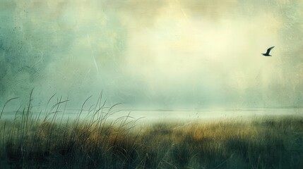 Canvas Print - Melancholic Horizon: Paint a landscape draped in muted hues, soft textures, and gentle curves, conveying a sense of introspection, longing.