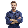 © Htet Wai Phyo - portrait of a mechanic man standing and folded hand isolated on white background