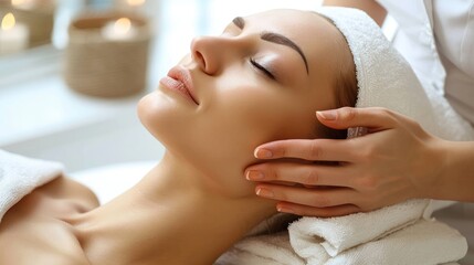 Wall Mural - Cosmetologist providing facial massage to a client at a clinic