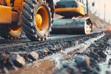 Aufkleber - A powerful construction vehicle dominates the road, ready to tackle any infrastructure project with its strength and efficiency. Generative AI