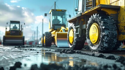 Aufkleber - A large yellow truck rumbles down the road, its powerful engine roaring as it moves forward, leaving a trail of dust in its wake. Generative AI