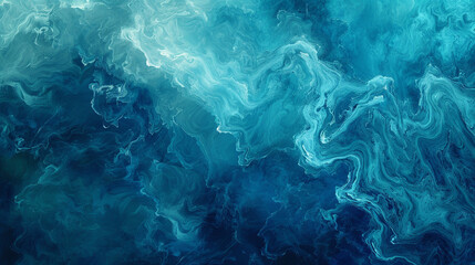 Abstract canvas with deep marine blue and aqua smears, creating oceanic textures and evoking sea imagery,