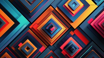 Wall Mural - A geometric masterpiece with bold and vibrant rhombuses, each one filled with different shades and gradients, creating a striking abstract wallpaper, captured with precision in