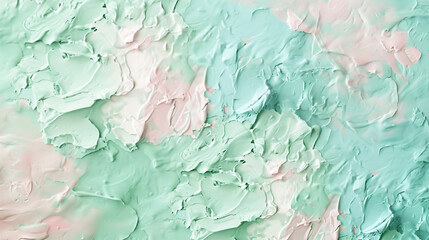 Wall Mural - Spring-inspired abstract canvas with smears of pastel mint green and pale pink,