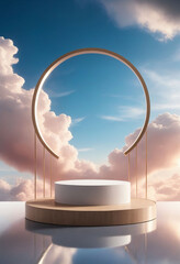 Poster - Natural beauty podium backdrop for product display with dreamy sky background. Romantic 3d scene