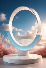 Poster - Natural beauty podium backdrop for product display with dreamy sky background. Romantic 3d scene