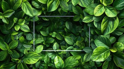 Wall Mural - Green leaf pattern background with rectangular border Natural backdrop for text mockup in advertisements