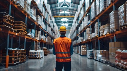 Poster - Logistics manager overseeing efficient at a warehouse facility managing shipping receiving and inventory control