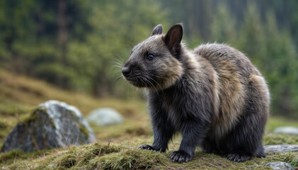 Wall Mural - Common wombat close-up in the wild