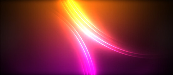 Poster - Neon glowing circle rays, light round lines in the dark, planet style neon wave lines. Energetic electric concept design for wallpaper, banner, background