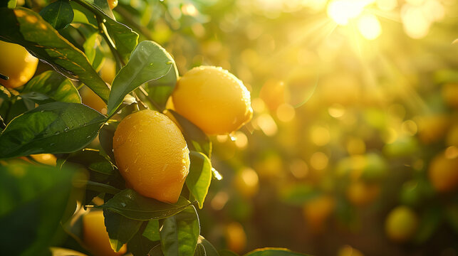 lemon tree in the garden - golden hour