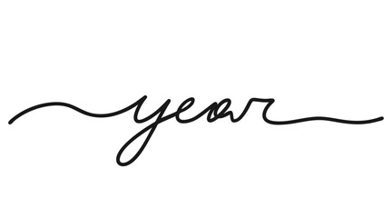 Year, black hand drawn one continuous line word. Single outline. Vector illustration