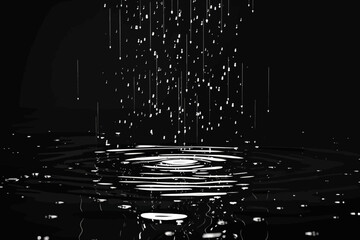 Wall Mural - a black and white photo of rain falling