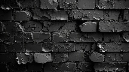 Wall Mural - Texture of a gray brick wall with fire damage Burnt kipich background in black and white Suitable for designers looking for a monochromatic brick wall texture