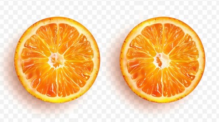 Wall Mural - Fresh orange citrus fruits isolated on white background featuring two whole oranges, one cut in half, and one orange slice perfect for healthy diet and nutrition concepts