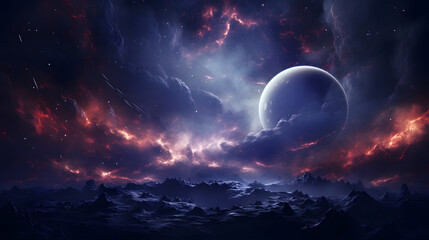 Digital space with milky way and nebula abstract graphic poster 
