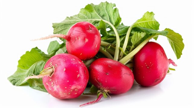 Fresh organic red radishes with green leaves on rustic wooden table - vibrant root vegetables for healthy cooking, salads, and wholesome nutrition - perfect for vegan, vegetarian, and culinary uses, h