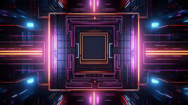 Digital neon lines in a retro-futuristic style graphics poster background