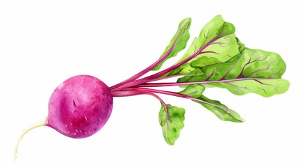 Wall Mural - Magnificent vibrant magenta radish: close-up digital food illustration of fresh vegetable on pristine white background - high quality image for culinary enthusiasts and healthy eating concepts