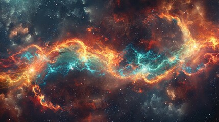 Wall Mural - Surreal infinity fire with colorful flames morphing into an endless loop, cosmic backdrop with stars and galaxies