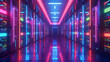 © Akash Tholiya - A server room with server racks in the dark, in the style of light indigo and black, glassy translucence