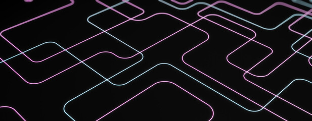 Aufkleber - Abstract dark wide digital background with lines. Technology and landing page concept. 3D Rendering.