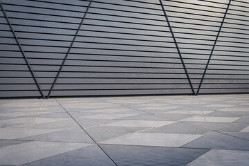 Poster - Clean gray linear wall outdoor exterior with sunlight. 3D Rendering.