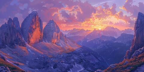 Wall Mural - sunset in the dolomites mountains