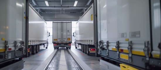 A truck waits in a logistic center for goods and loading