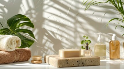 Personal care items for the bath displayed on a white background