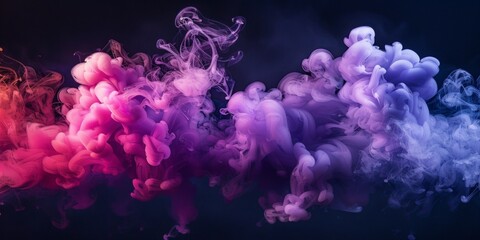 abstract purple and violet fluffy pastel ink smoke cloud against black background