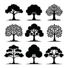 Wall Mural - a set of tree silhouettes on a white background