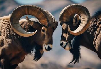 Canvas Print - AI generated illustration of two goats with long horns